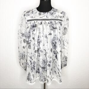 Zimmerman white gray floral lace eyelet trim silk top size 1 or Small